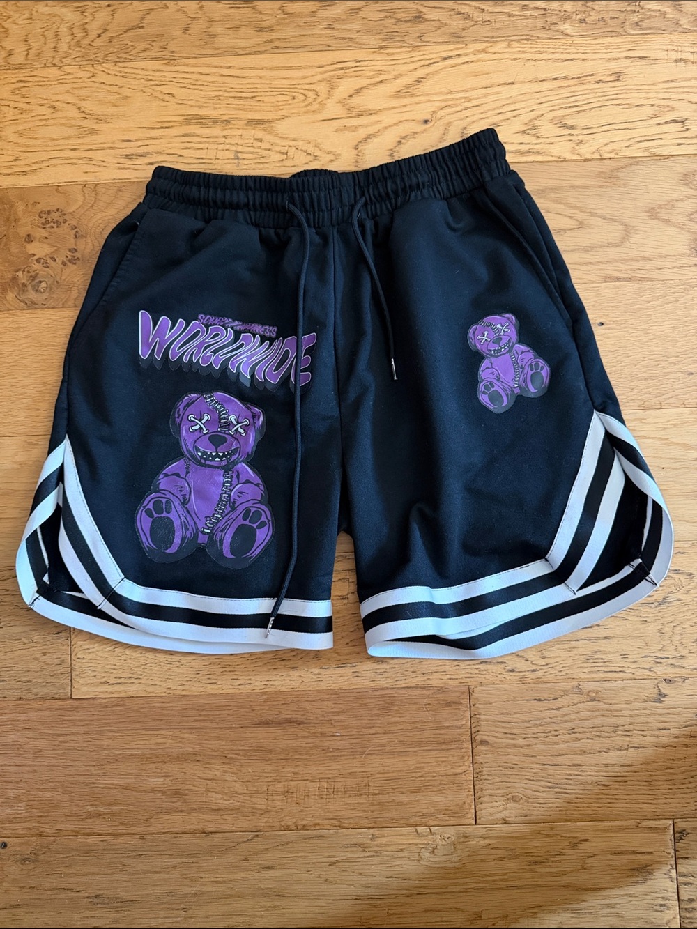 S - Kids Black Shorts with Purple Bear Graphic « source of happiness worldwide «